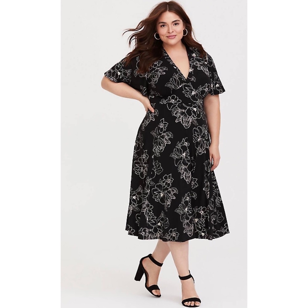 Torrid Black Floral Jersey Knit Midi Dress 2X